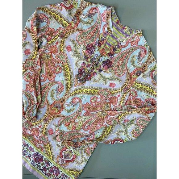 Robert Graham women's XS jolie patterned long sleeve‎ lightweight tunic blouse - Picture 1 of 8